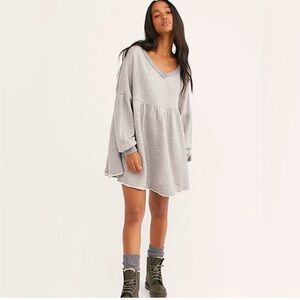Free People Oversized Sweatshirt Dress With Pockets Gray Color Size S